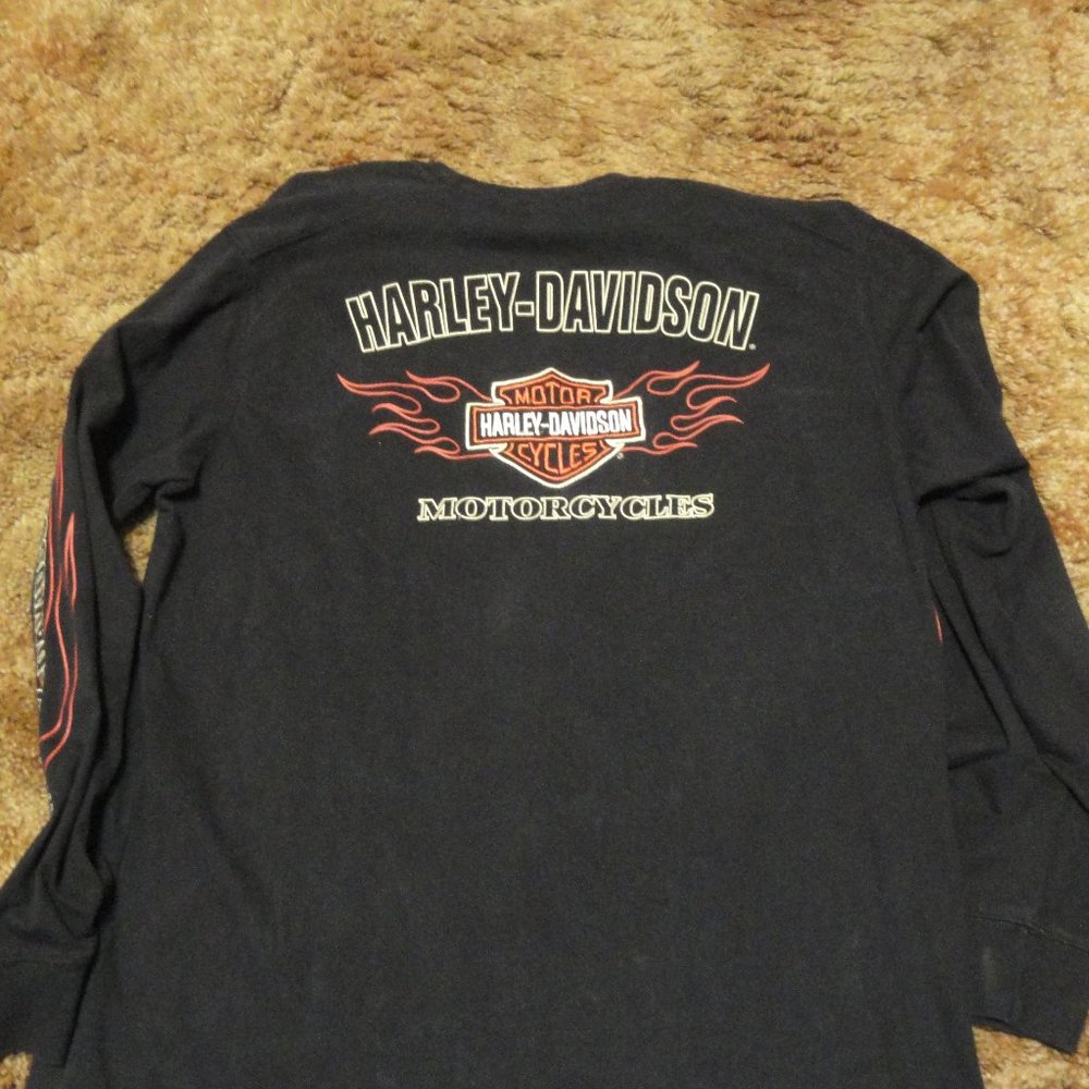 Harley Davidson Flame sleeved Embroidered Spell out Shirt EUC XL~Biker F…